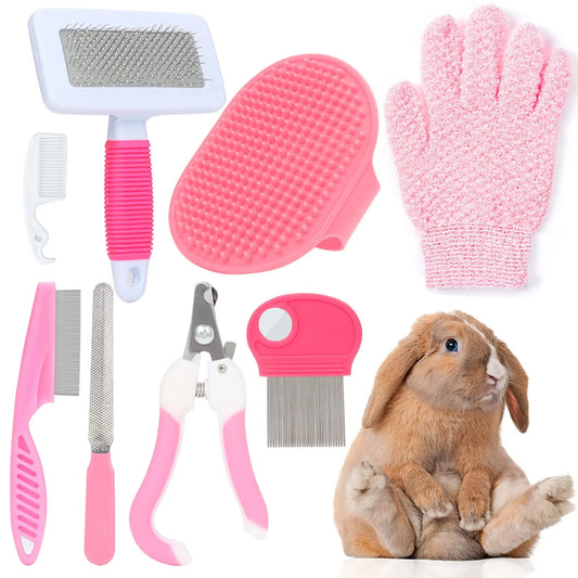 	8-piece small animal grooming kit for rabbits with nail clippers