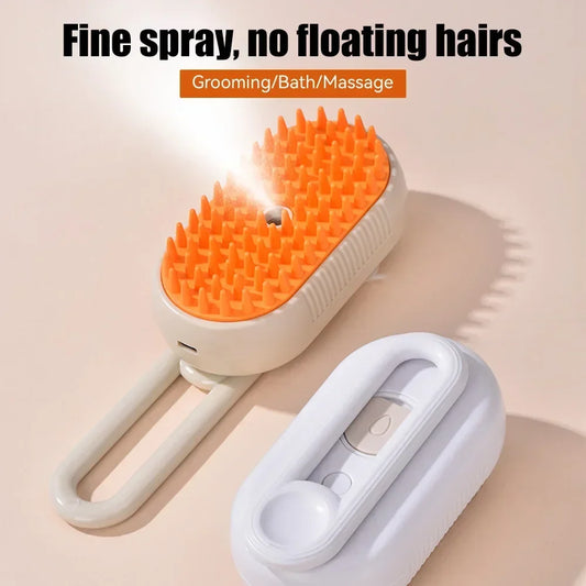 Pet grooming brush with steam function and massage bristles
