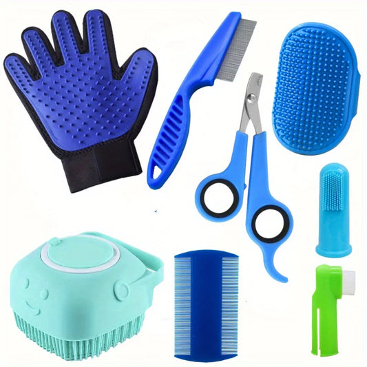 	8-piece pet grooming set with nail clippers and combs