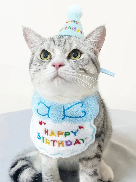 Cat and dog birthday outfit with bandana and hat